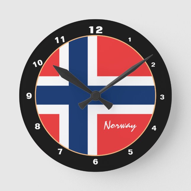 Elegante norwegische Flagge & norwegische Zuhause  Runde Wanduhr (Vorderseite)