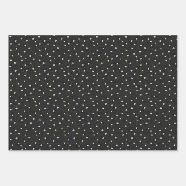 Elegante Nostalgische handbemalte Sterne auf Schwa Geschenkpapier Set (Vorderseite)