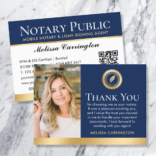 Elegante Notar-Dankeschön-Notiz-Foto Navy Gold Visitenkarte