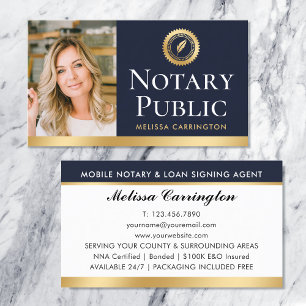 Elegante Notar Public Foto Gold Dark Navy Blue Visitenkarte