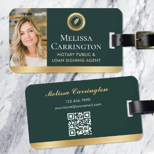 Elegante Notar Public Foto Gold Dunkelgrün Gepäckanhänger