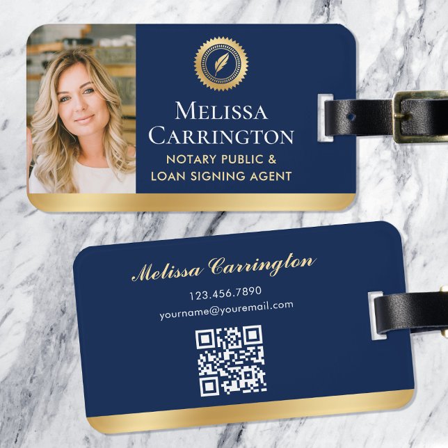 Elegante Notar Public Foto Gold Navy Blue Gepäckanhänger (Von Creator hochgeladen)