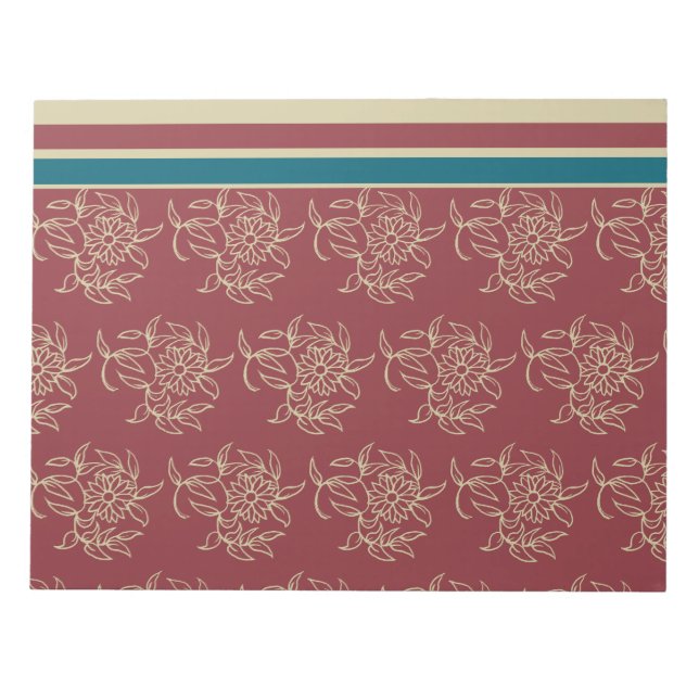 Elegante Notepad oder Jotter, Maroon, Blue Floral Notizblock (Vorderseite)