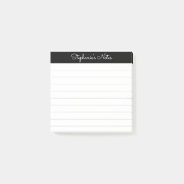 Elegante Notizskript Schwarz Grau Liniiert Persona Post-it Klebezettel
