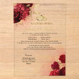 Elegante Nuestra Boda rote Blumenhochzeits-Einladu Acryleinladungen