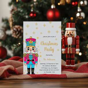 Elegante Nussknacker-Weihnachtsfeier   Gold Glitte Einladung