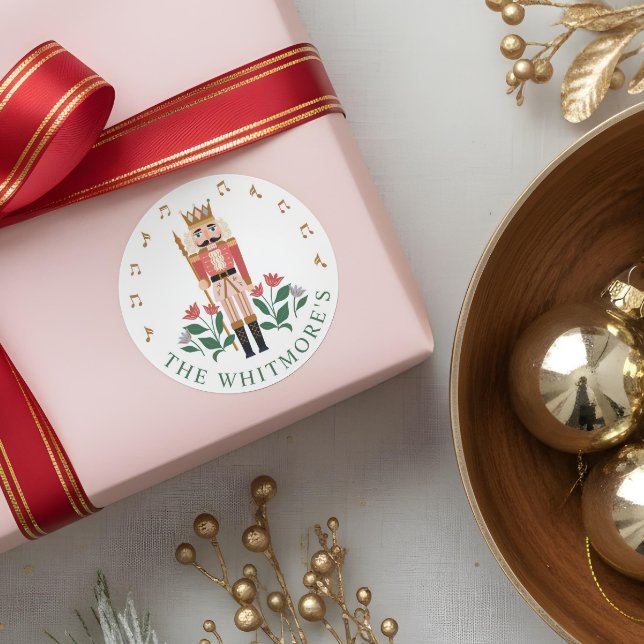 Elegante Nutcracker Ballet Toy Soldier Blumenmusik Runder Aufkleber (Elegant Nutcracker Ballet Toy Soldier Floral Music Classic Round Sticker)