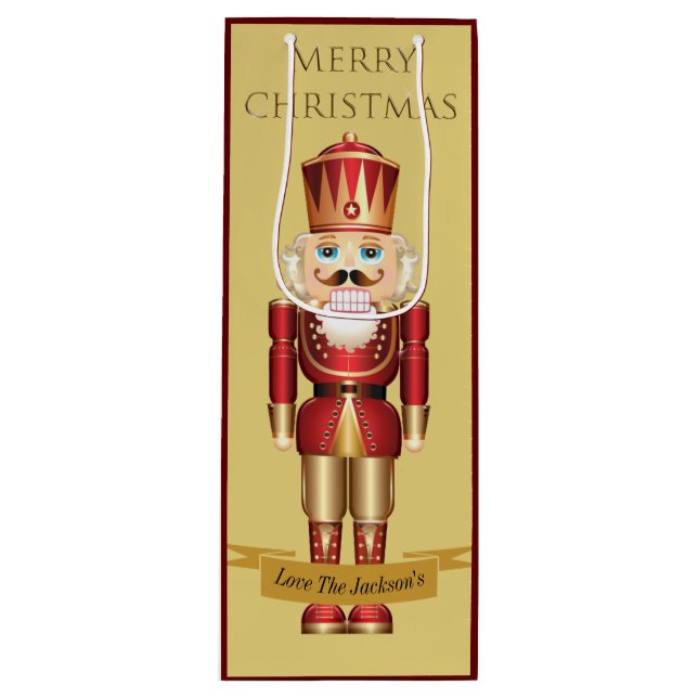 Elegante Nutcracker Toy Soldier Weihnachtscreme Geschenktüte Für Weinflaschen (Vorderseite)