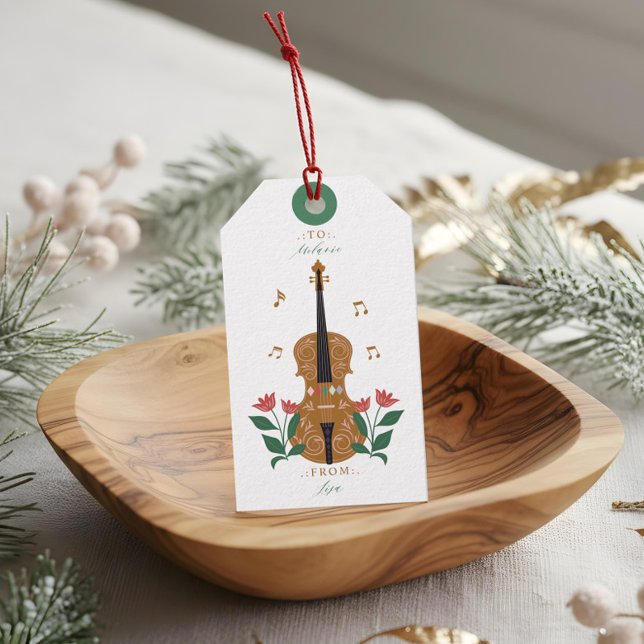 Elegante Nutcracker Violine Blumenmusik zu und von Geschenkanhänger (Elegant Nutcracker Violin Floral Music To & From Gift Tags)