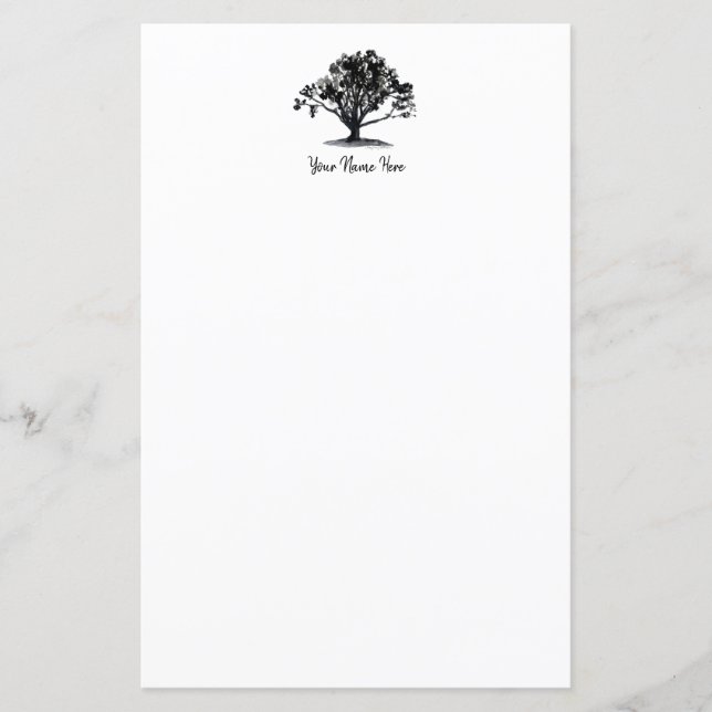 Elegante Oak Tree Ink Zeichnend Monogram Stationer (Vorderseite)