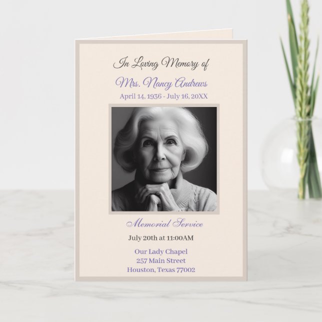 Elegante Obituary Bereavement Service Programme (Vorderseite)