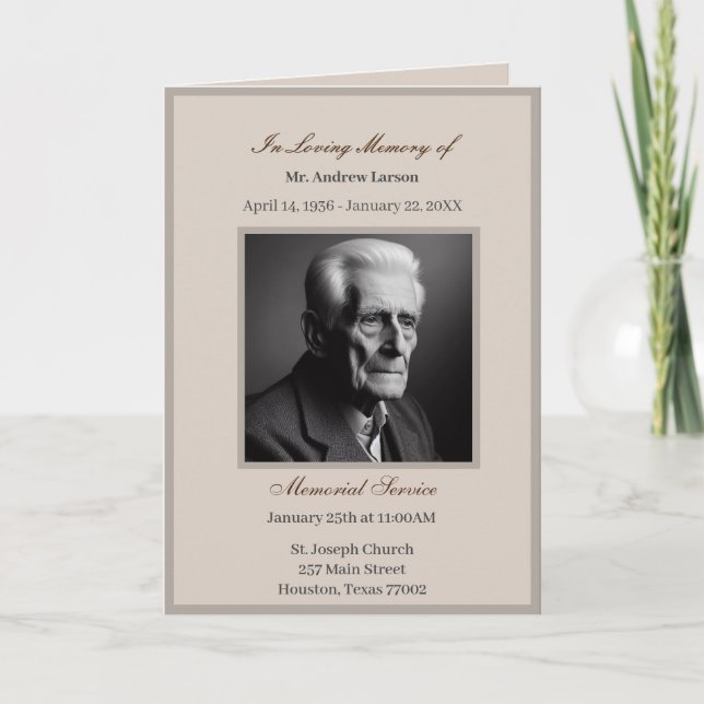 Elegante Obituary Bereavement Service Programme (Vorderseite)