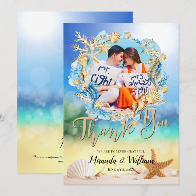 Elegante Ocean Beach Starfish Muschel Danke Karte (Vorne/Hinten)
