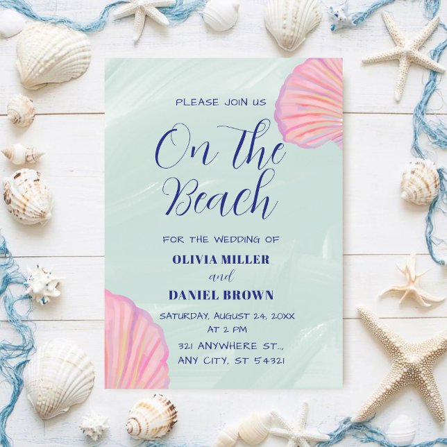 Elegante Ocean Pastel Seashell Beach Wedding Einladung (Von Creator hochgeladen)