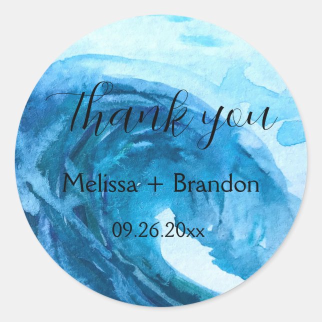 Elegante Ocean Waves Beach Sea Hochzeit in Urlaubs Runder Aufkleber (Vorderseite)