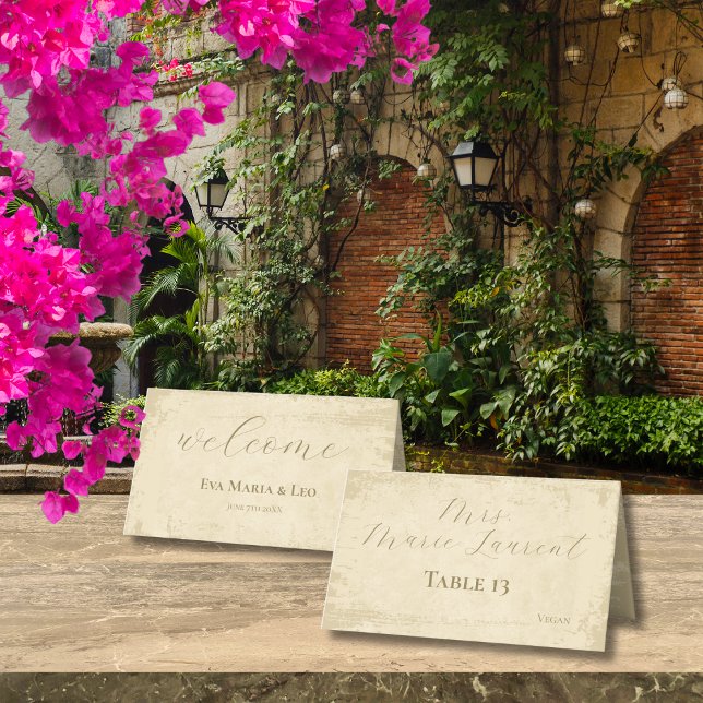 Elegante Off-White Grunge Edge Personalisiert Platzkarte (Von Creator hochgeladen)