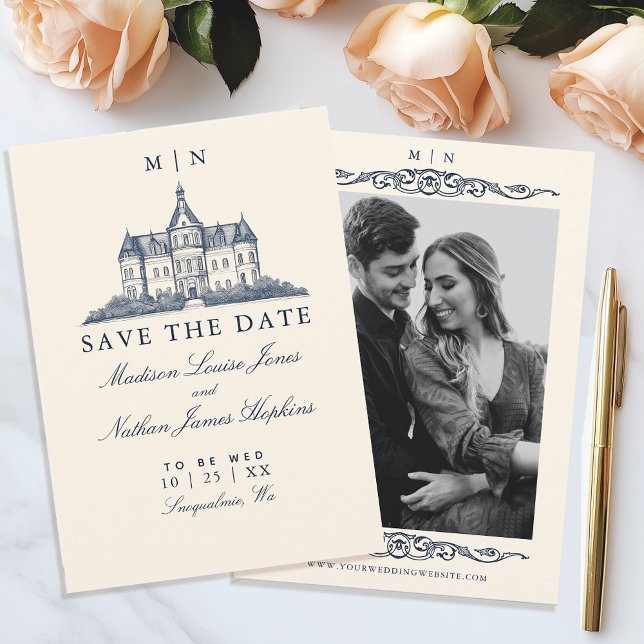 Elegante Old Chateau Manor Wedding Save The Date (Von Creator hochgeladen)