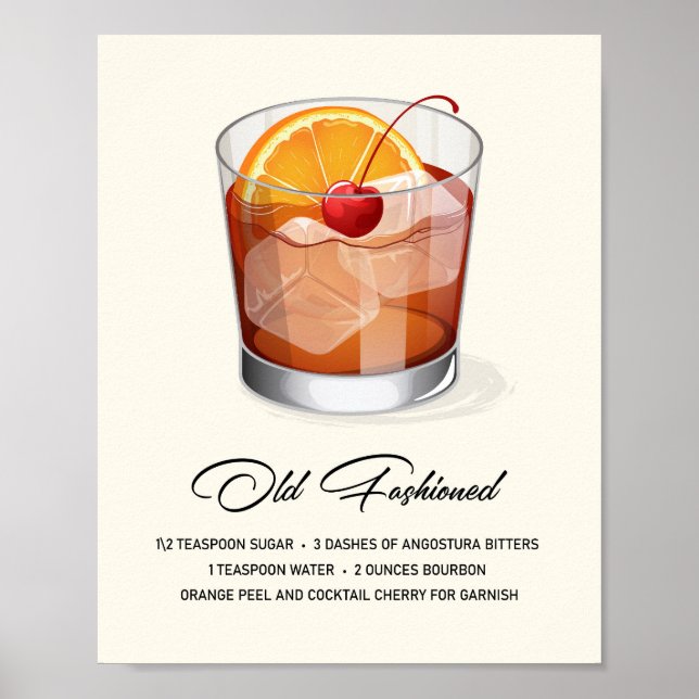 Elegante Old Fashioned Cocktail-Rezept-Kunst Poster (Vorne)