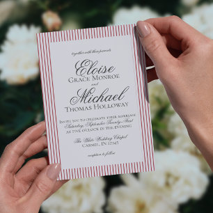 Elegante Old Money Script Red Stripe Hochzeit Einladung