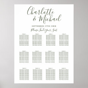 Elegante Oliv-Signatur-Hochzeitssitzplan Poster