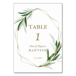 Elegante Olive Blätter Goldtaufe Tischnummer