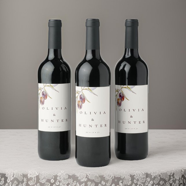 Elegante Olive Branch Hochzeit Weinetikett (Von Creator hochgeladen)