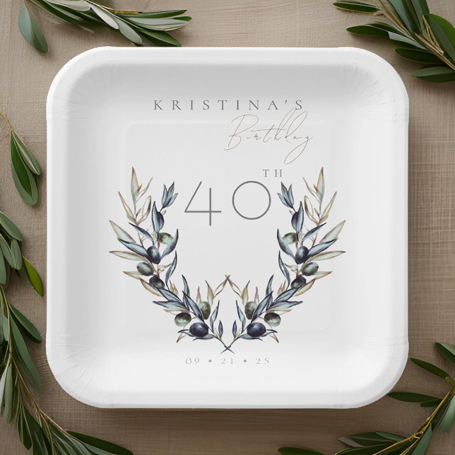 Elegante Olive Branch JEDER Geburtstag Pappteller (Von Creator hochgeladen)