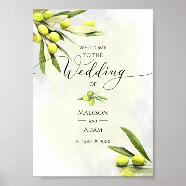 Elegante Olive Branches Hochzeit Poster (Vorne)