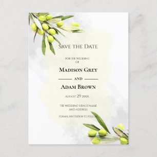 Elegante Olive Branches Save the Date Ankündigungspostkarte