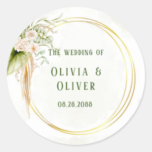 Elegante Olive Green and Gold Wedding Runder Aufkleber