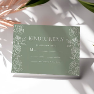 Elegante Olive Green französische Rose Hochzeit RSVP Karte
