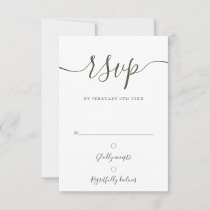 Elegante Olive Green Script Moderne Hochzeit RSVP Karte