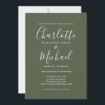 Elegante Olive Green Signature Wedding Einladung<br><div class="desc">Elegante Olivgrün-Unterschrift Hochzeitseinladung mit den prächtigen Stilnamen,  diese stilvolle Oliven-Grün-Weiß-Hochzeitseinladung kann mit Ihren Informationen in schicken weißen Schriftzeichen personalisiert werden. Entwickelt von Thisisnotme©</div>