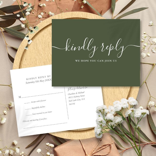 Elegante Olive Green Song Anfrage UAWG Postkarte (Elegant Olive Green Song Request RSVP Postcard)