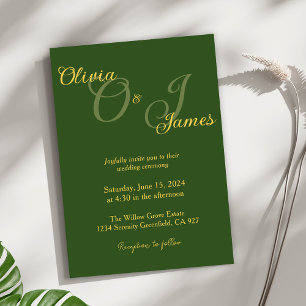 Elegante Olive Green und Gold Monogram Wedding Einladung