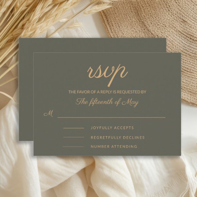 Elegante Olive Green Wedding RSVP Karte (Dark olive/sage green wedding RSVP card)