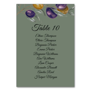 Elegante Olive Green Wedding Table Card mit Namen Tischnummer