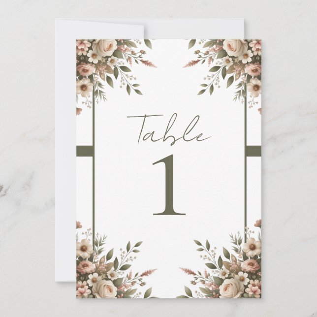 Elegante Olive Green & White Floral Corner Hochzei Einladung (Vorderseite)