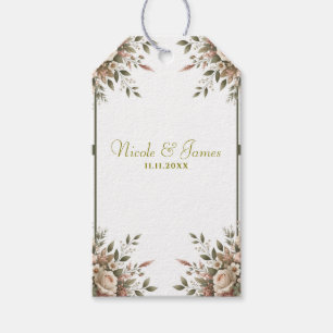 Elegante Olive Green & White Floral Corner Hochzei Geschenkanhänger