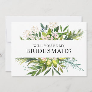 Elegante Olive Greenery Bridesmaid Vorschlag Card Einladung