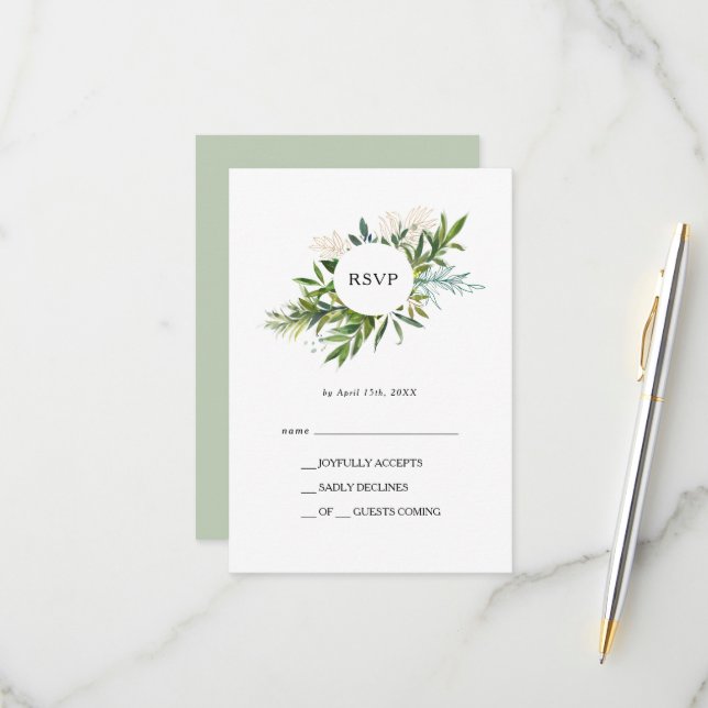 Elegante Olive Greenery RSVP Card Karte (Vorderseite/Rückseite Beispiel)