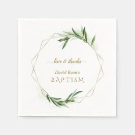 Elegante Olive Leaves Gold Boy Taufe Serviette