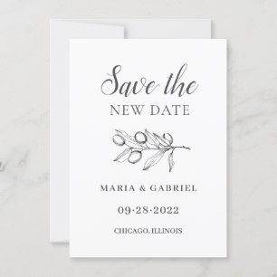 Elegante Olive.Schwarz-weiße Hochzeitänderung Save The Date