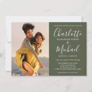 Elegante Olive-Signatur-Schrift-Fotos Hochzeit Einladung