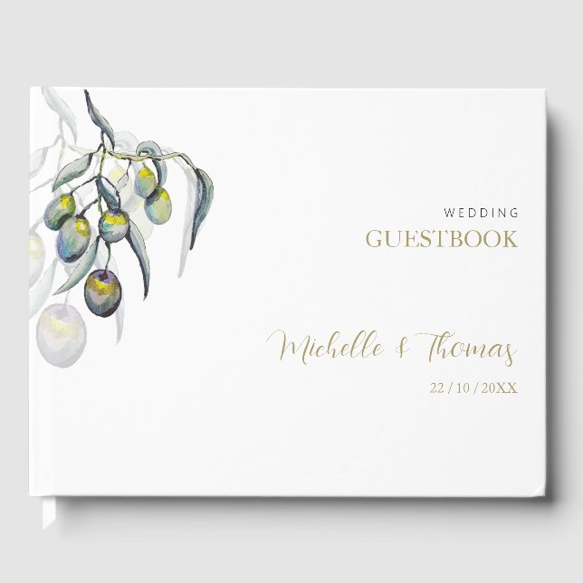 Elegante Olive Watercolor Illustration Gästebuch (Vorderseite)