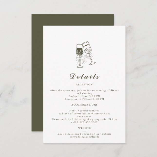 Elegante Olive wood Green Wedding Details Card RSVP Karte (Vorne/Hinten)