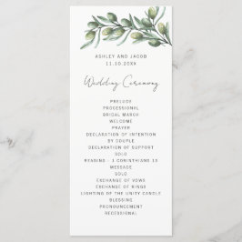 Elegante Oliven-Blätter. Italienische Hochzeit Programm