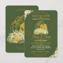 Elegante Oliven-Botanik-Hochzeitsankündigung Save