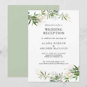 Elegante Oliven-Grün-Hochzeitsempfang Einladung