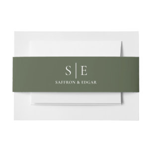 Elegante Oliven-Grün-Monogramm-Hochzeit Einladungsbanderole